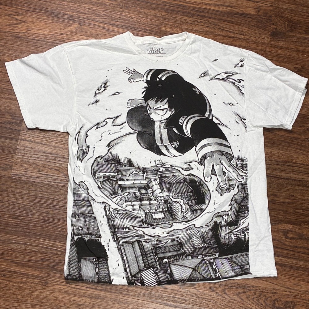 Fire Force Shinra Kusakabe Manga Anime All Over Graphic Tee White XL